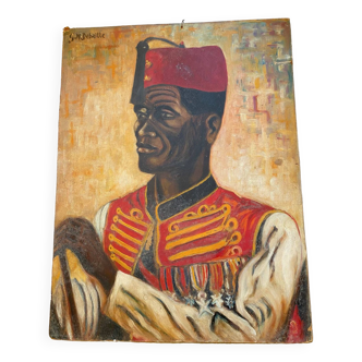 Portrait tirailleur senegalais peinture huile signee g.m debaille