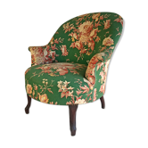 Fauteuil Crapaud vert à décor floral