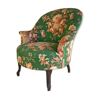 Fauteuil Crapaud vert à décor floral