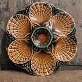 Vintage French majolica oyster plate from Sarreguemines