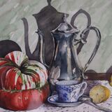 Still life at lunch, watercolor signed