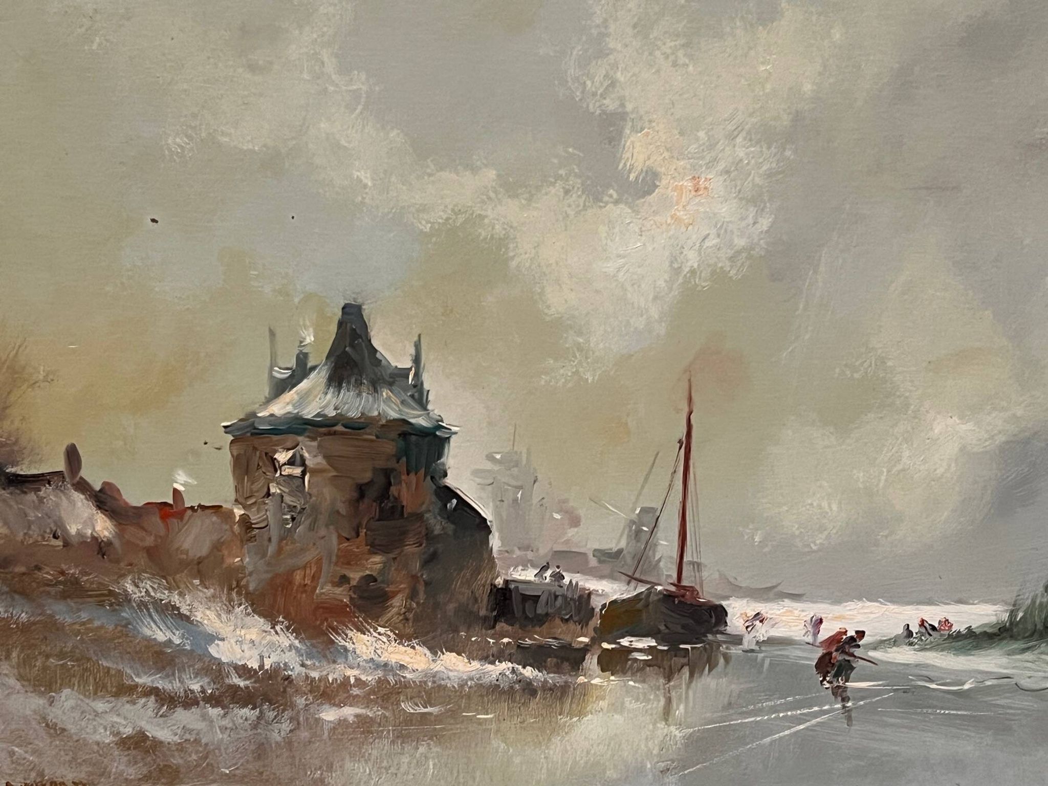 Landscape signed "Winter Ski". Oil on wood panel.