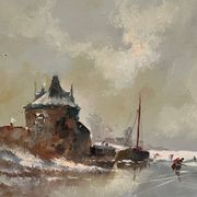 Landscape signed "Winter Ski". Oil on wood panel.