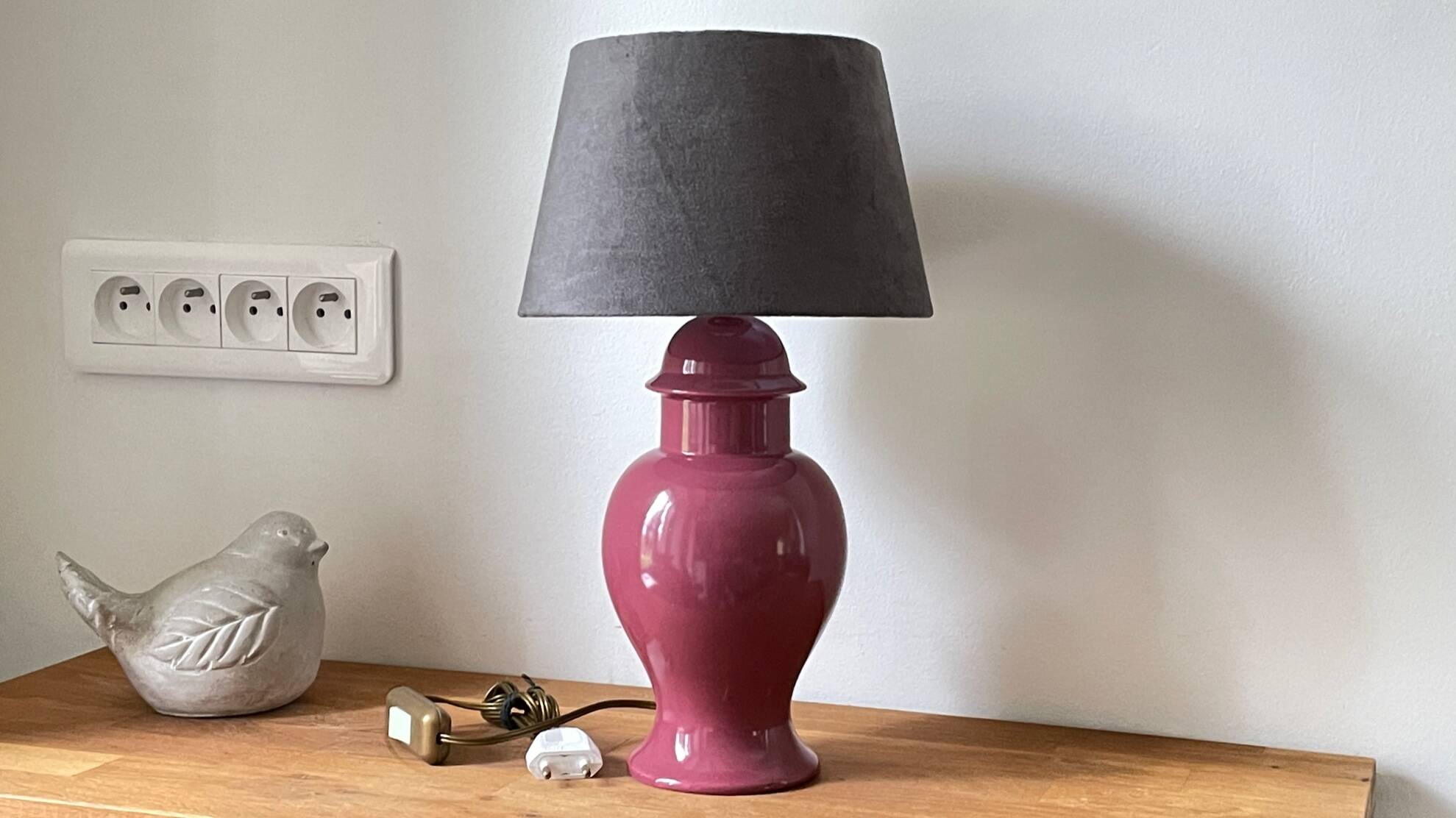 Ceramic and velvet lamp from the 90s