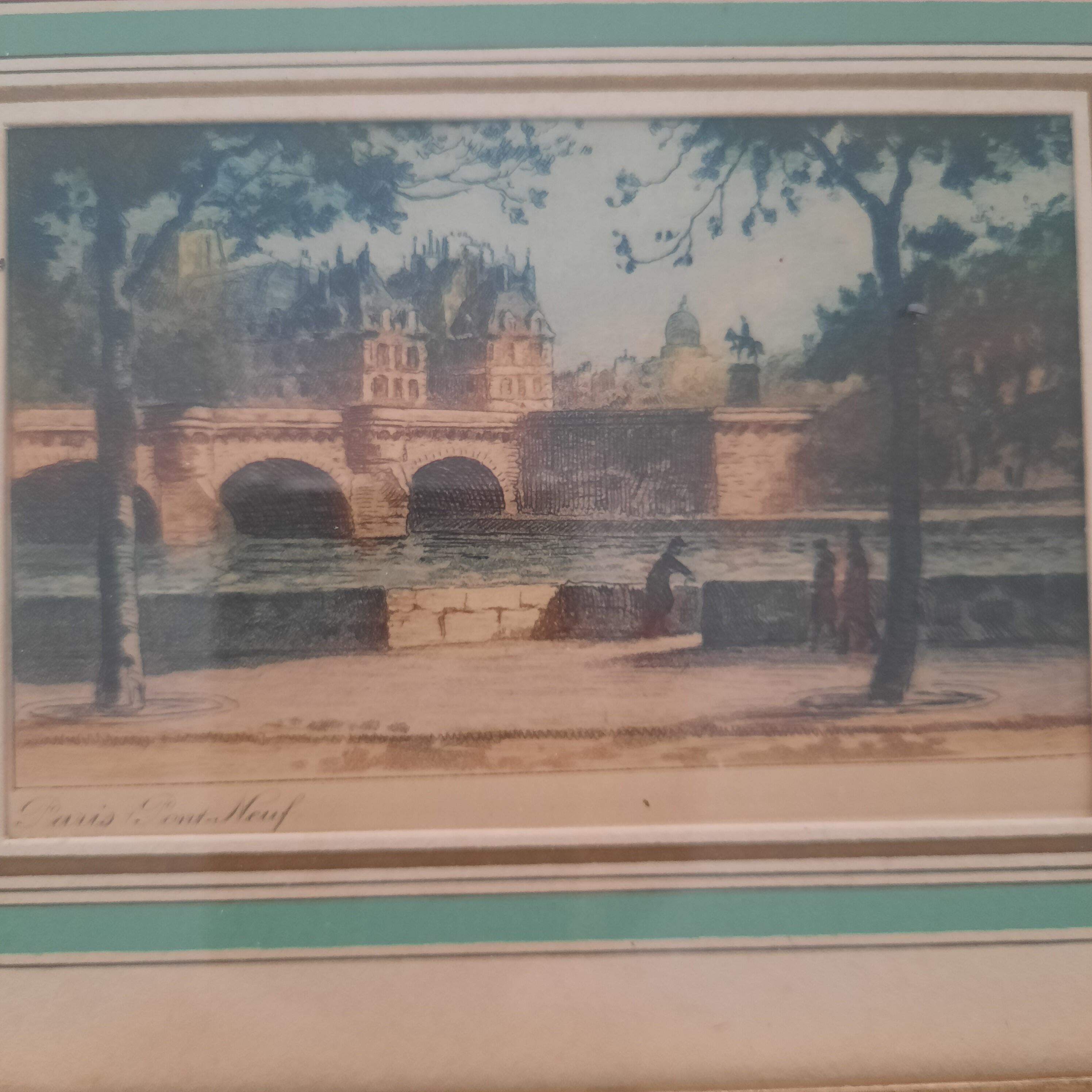 Antique engraving, framed, titled "Le Pont Neuf".