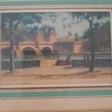 Antique engraving, framed, titled "Le Pont Neuf".