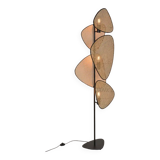 3-light floor lamp in natural cane and black metal 179x50 cm