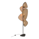 3-light floor lamp in natural cane and black metal 179x50 cm