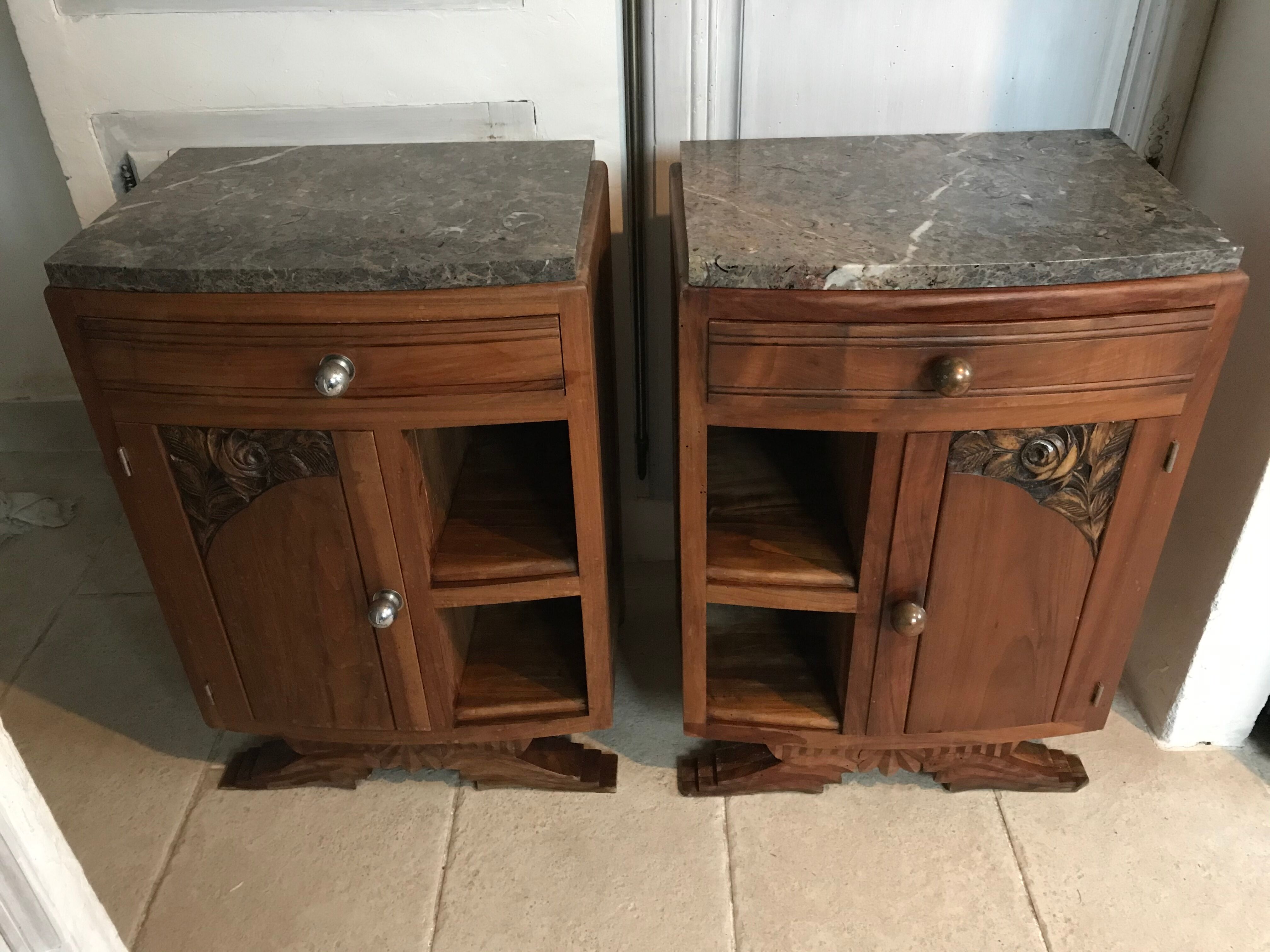 Art Deco wood and marble bedside