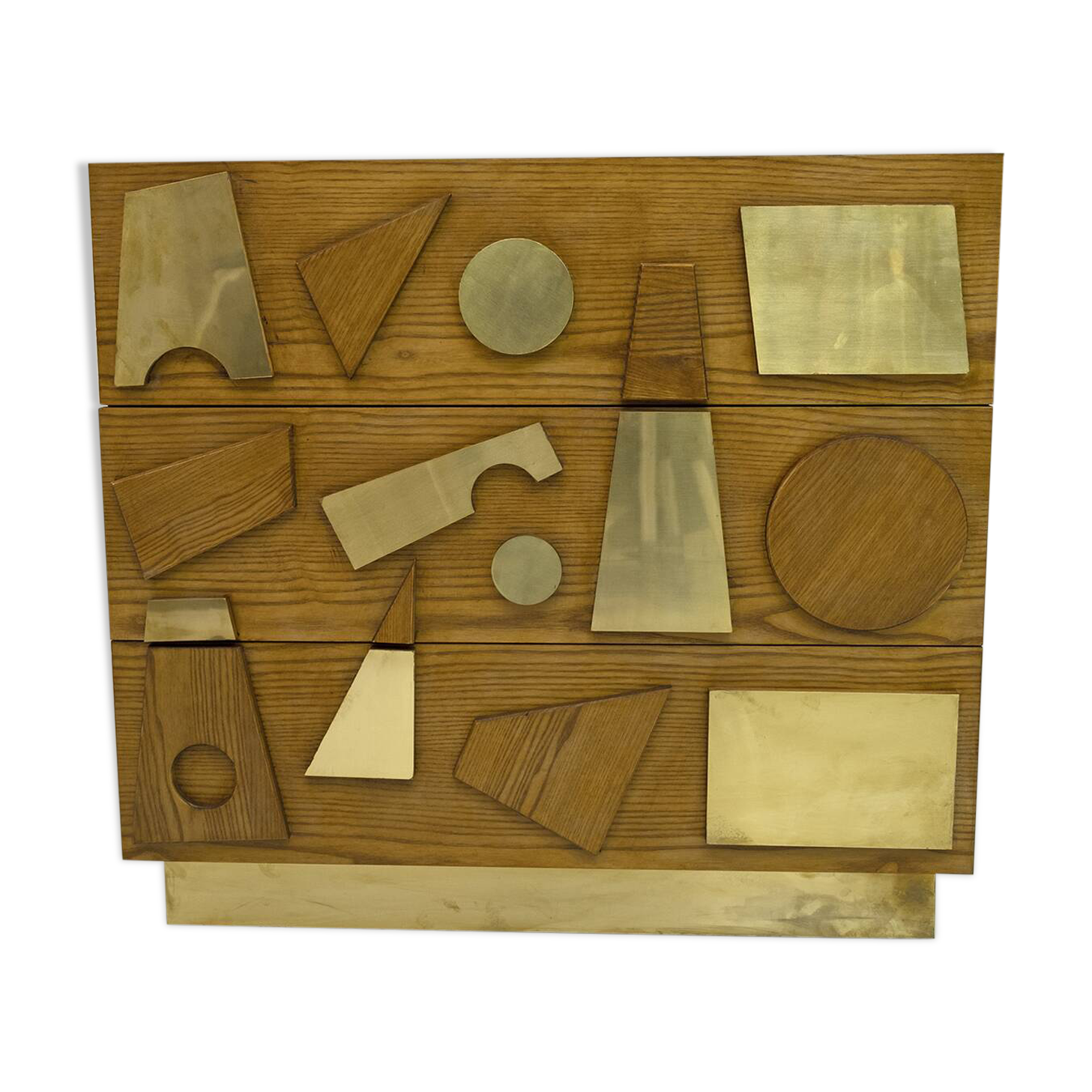 Brutalist Italian Ash Tree and Brass Chests of Drawers, Two