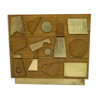 Brutalist Italian Ash Tree and Brass Chests of Drawers, Two