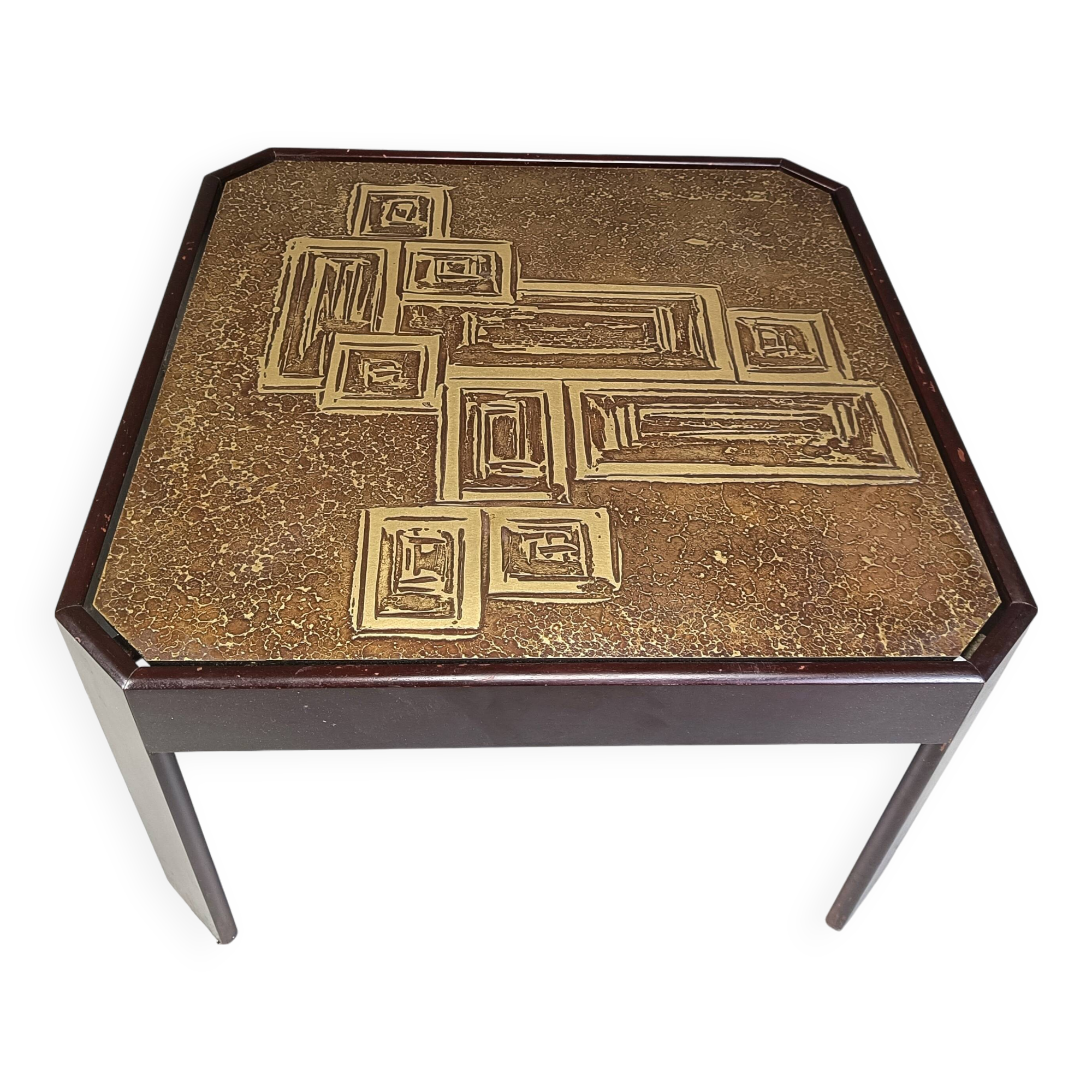 Vintage etched brass coffee table or side table, 1970s