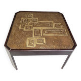 Table basse ou table d'appoint vintage en laiton gravé, années 1970