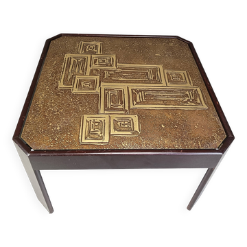 Table basse ou table d'appoint vintage en laiton gravé, années 1970