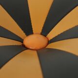 Round Vintage Pouf Orange Black Leatherette 1960s