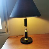 Pied de lampe vintage en cuir noir et laiton