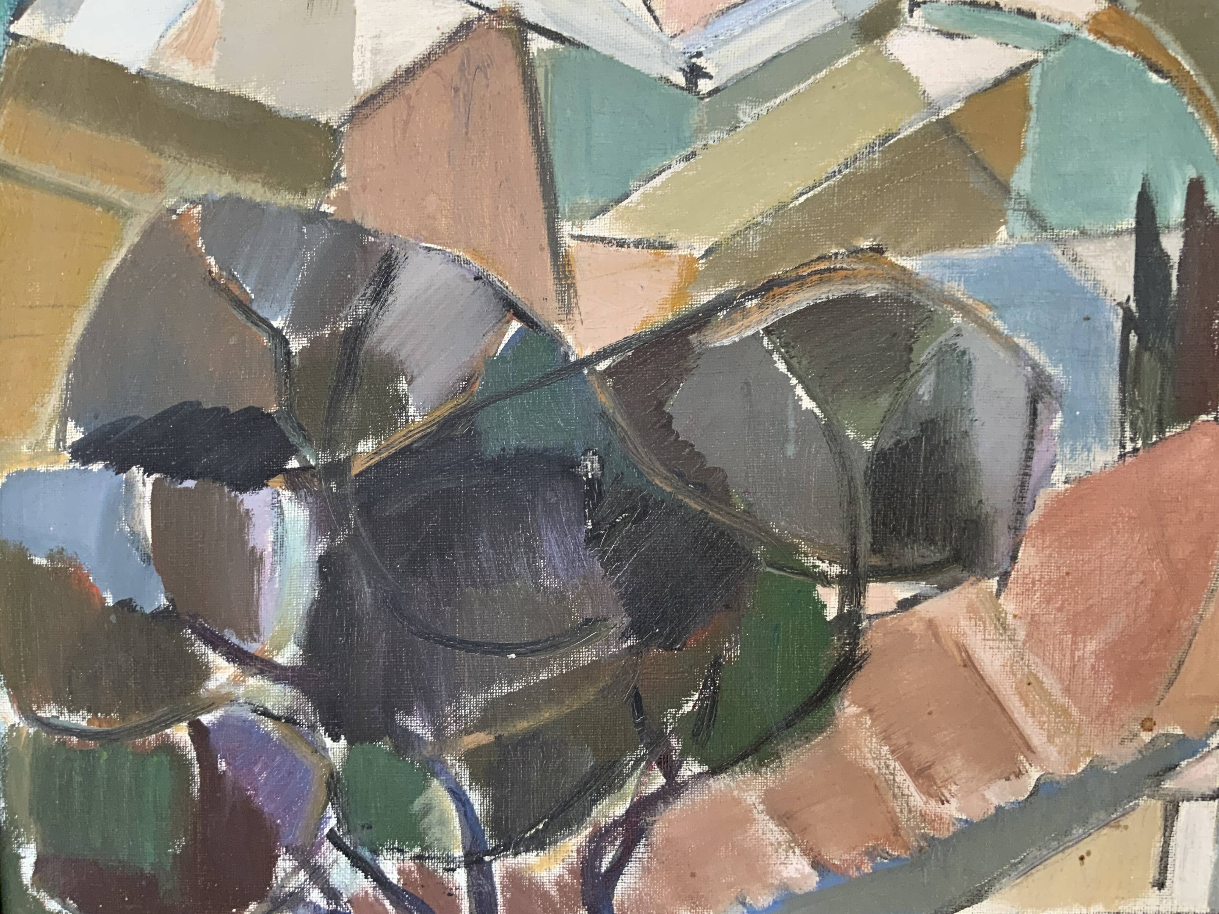 Vintage Modernists Oil On Canvas Landscape Painting by Nini Landgren 1950s