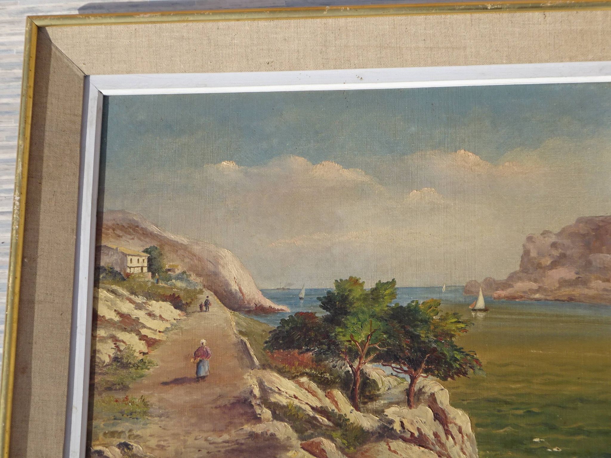 Ancient painting, landscape of the Calanques in the Mediterranean.