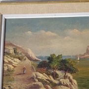 Ancient painting, landscape of the Calanques in the Mediterranean.