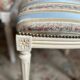 Pair of Louis XVI style chairs in painted wood and satin, classic elegance.
