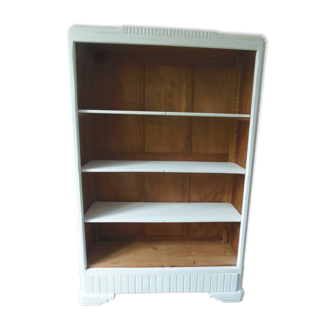 Re-enchanted vintage bookcase in pearl grey waxed finish.