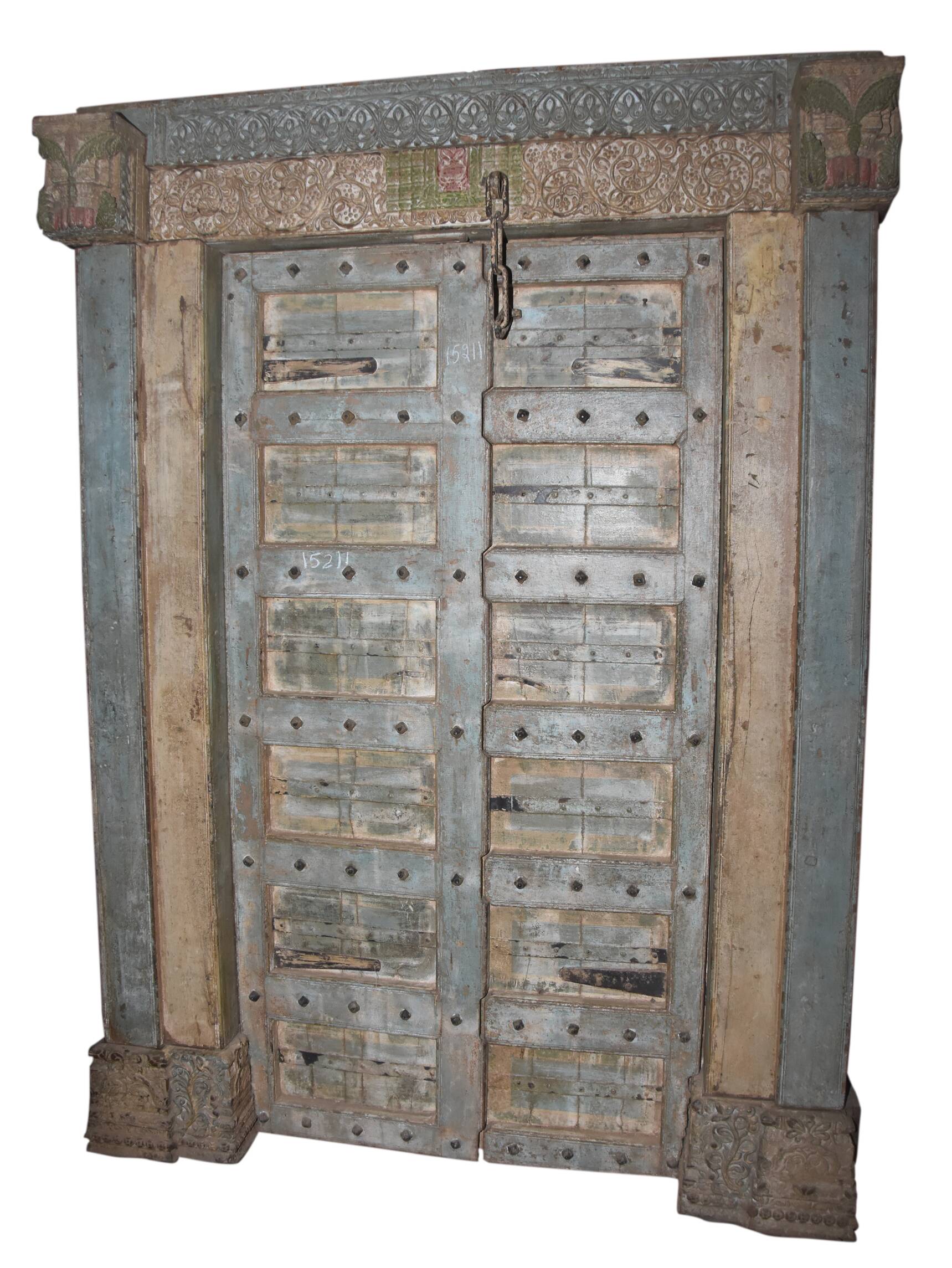 Old Indian door in old teak, original piece and patina