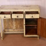 Ancien bureau Art Déco en teck birman patine jaune-écrue d'origine