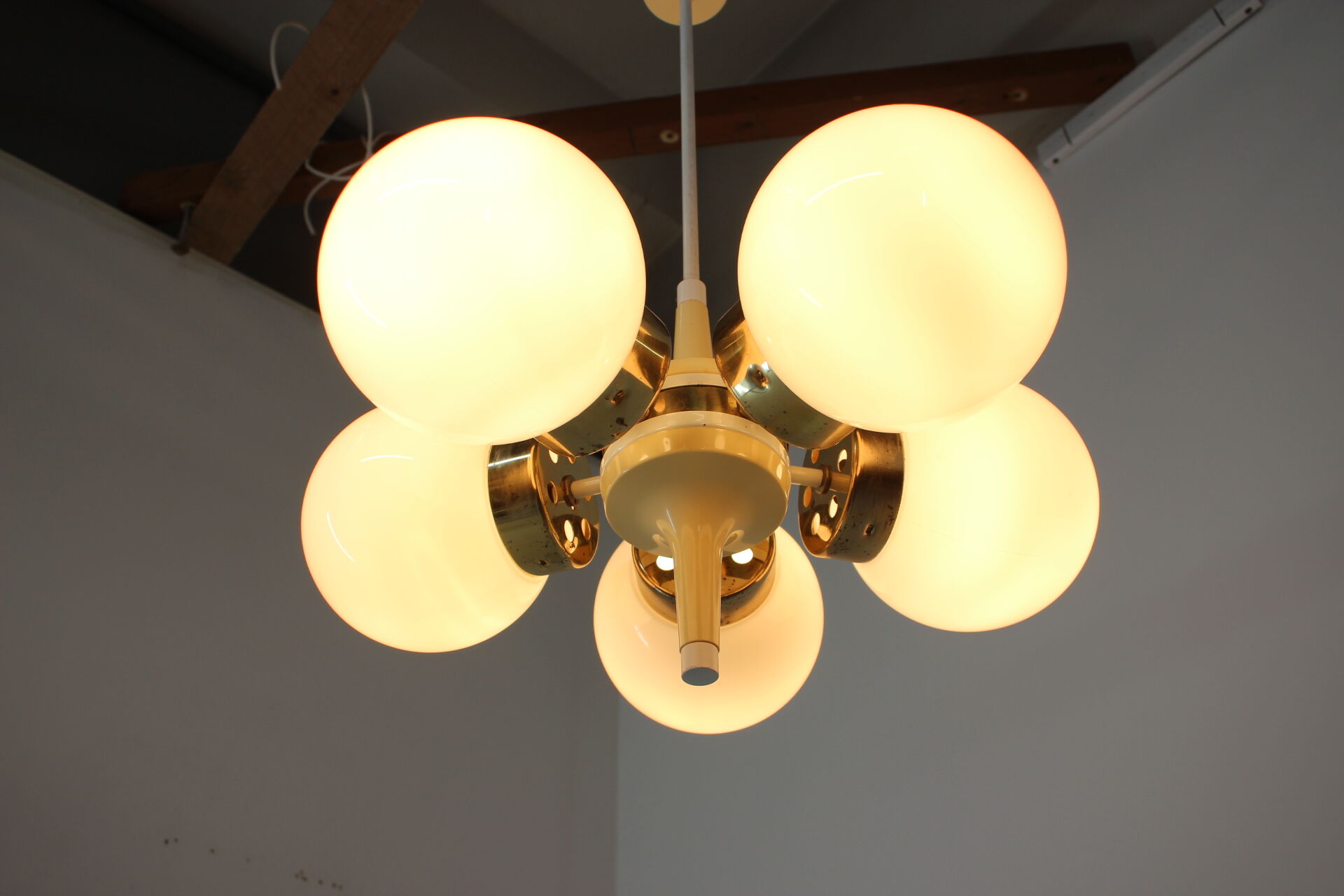 Space age chandelier sputnik by elektroinstala decin, 1970s