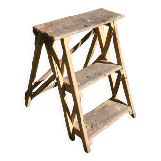 Escabeau ancien pliable 3 marches en bois