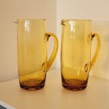2 carafes en verre soufflé couleur jaune ambré vintage