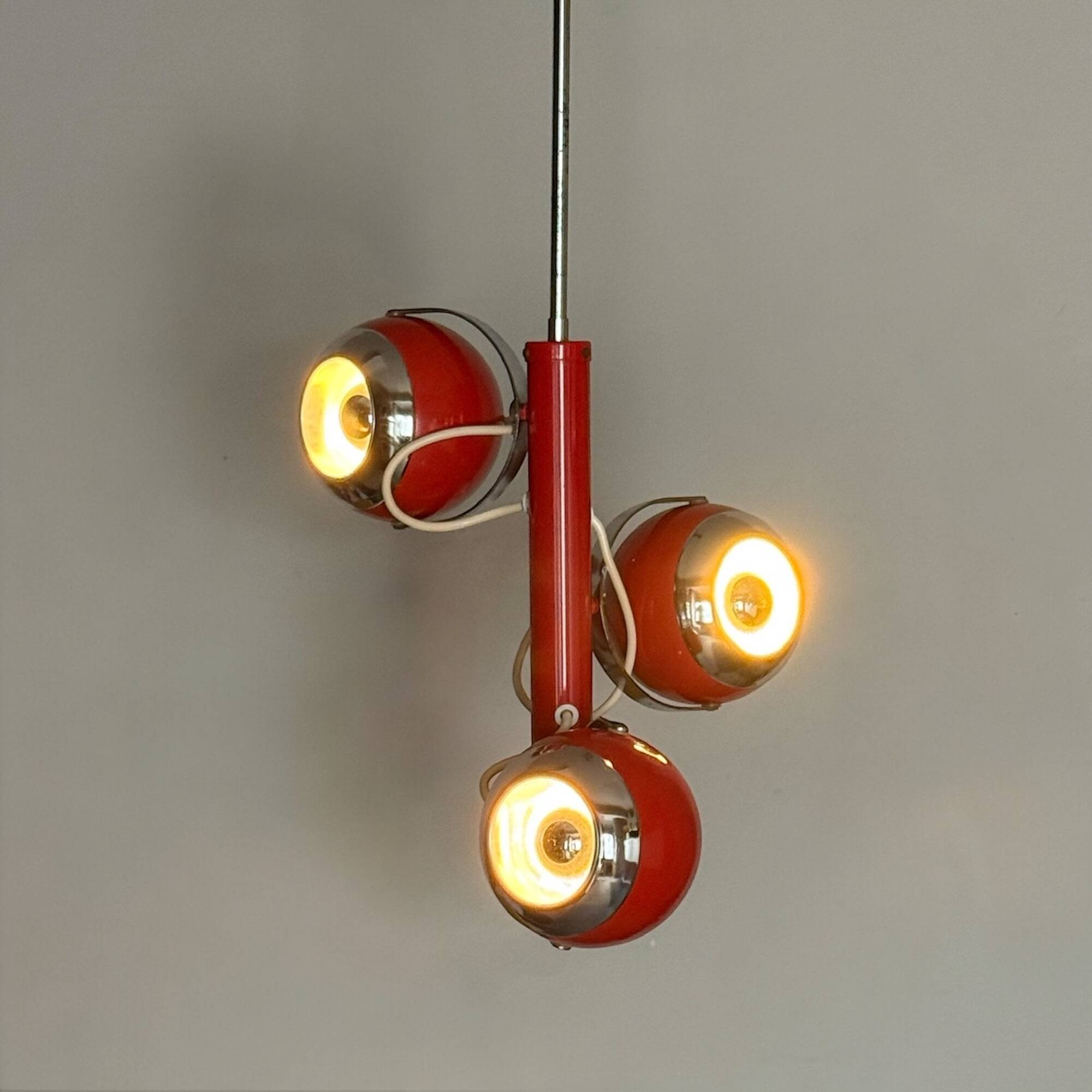 Red Eyeball Pendant Lamp, Chrome Finish – 1970s Futurist Design