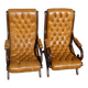Fauteuils en bois et cuir capitonné, les 2