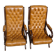 Fauteuils en bois et cuir capitonné, les 2