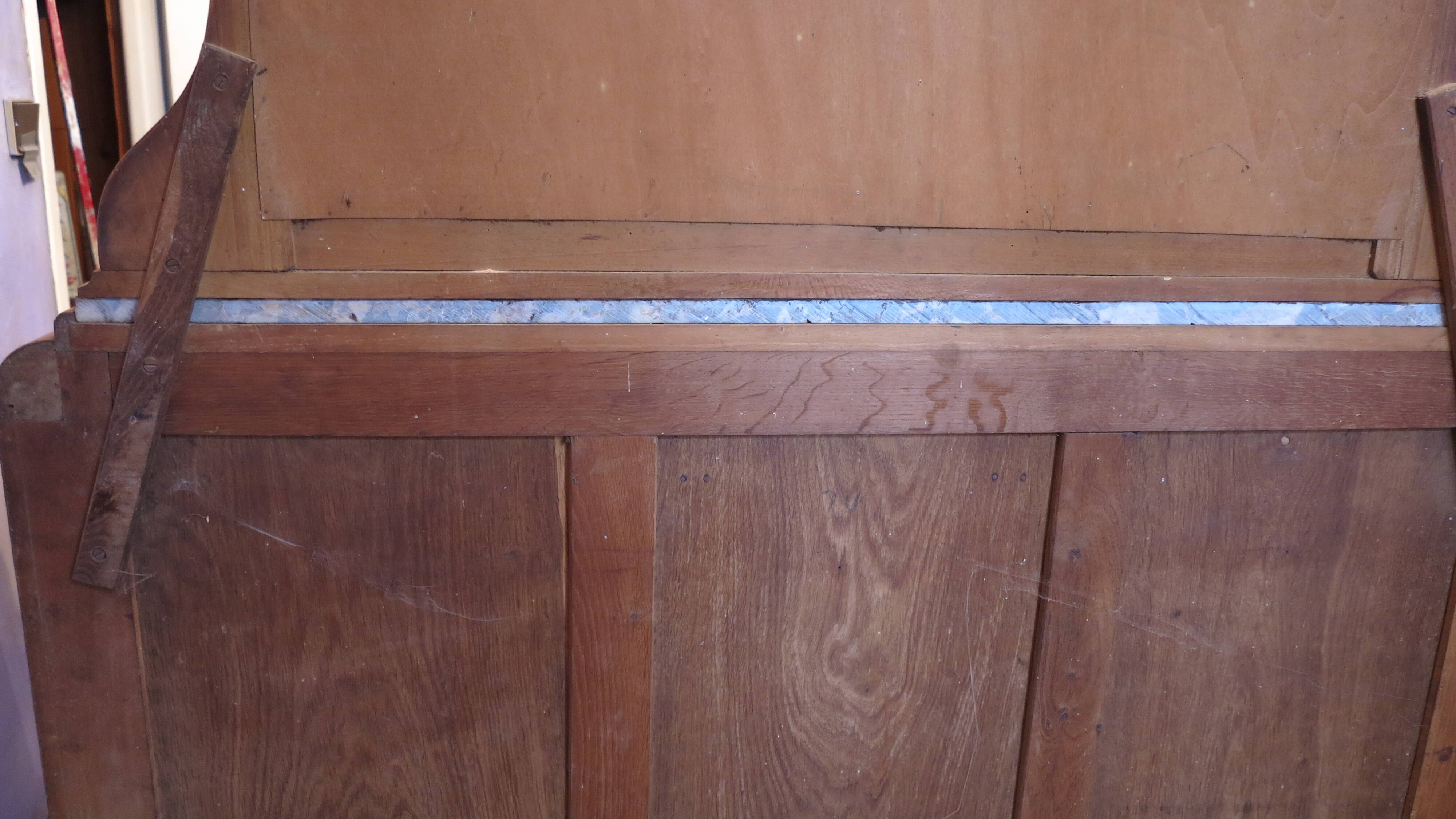 1925 sideboard with two doors, two drawers and beveled mirror, marble top