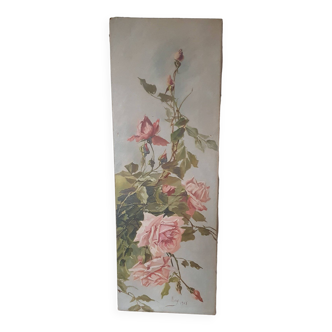 Tableau Huile sur toile fleurs signé Mary 1908