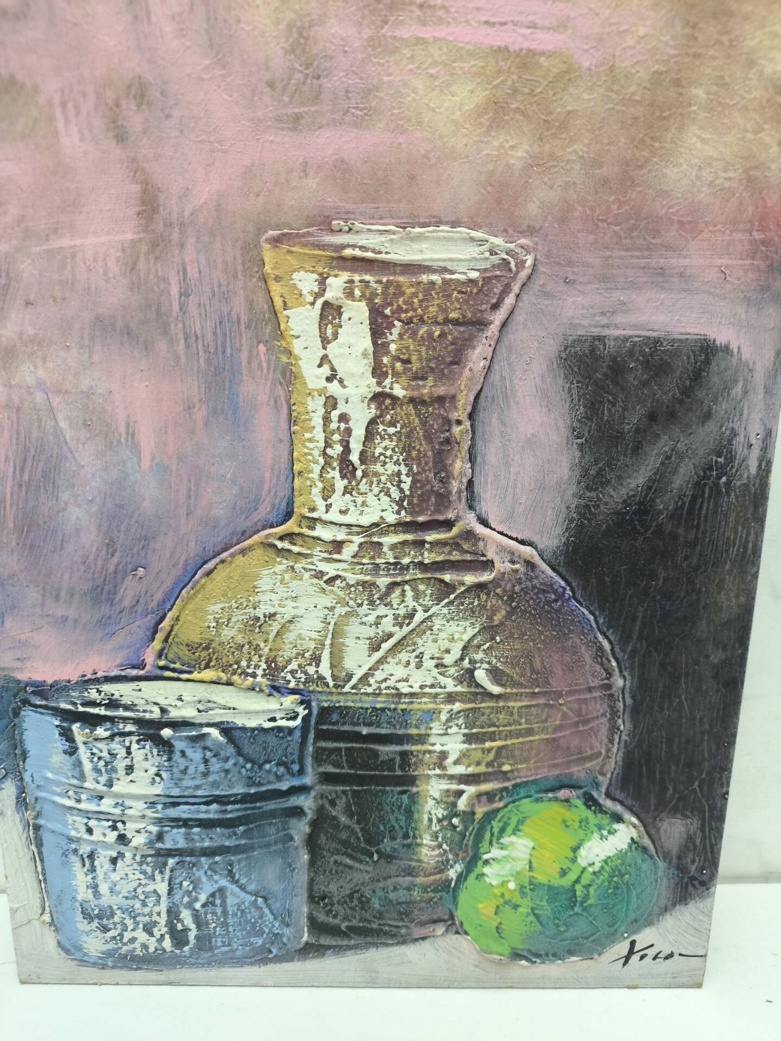 Textured still life on wood