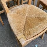 4 chaises bois massif blond chêne et paille