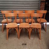 Set of 7 wooden bistro chairs