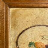 Old painting, still life with teapot and fruit, dated 1932 and signed