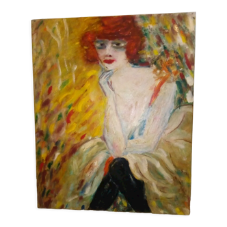Tableau peinture de femme portrait à l 'huile