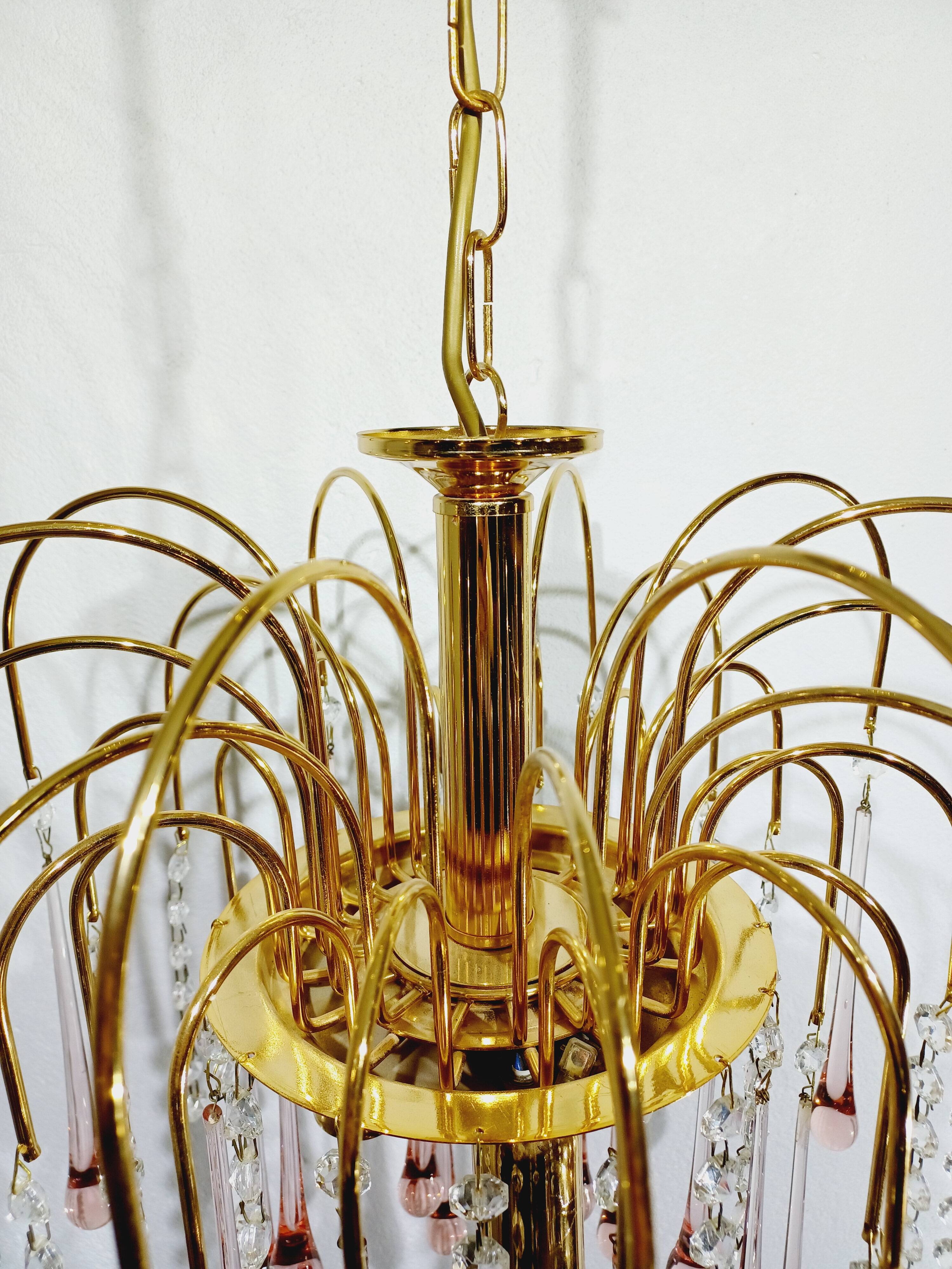 Murano chandelier with pink tassels with 3 lights