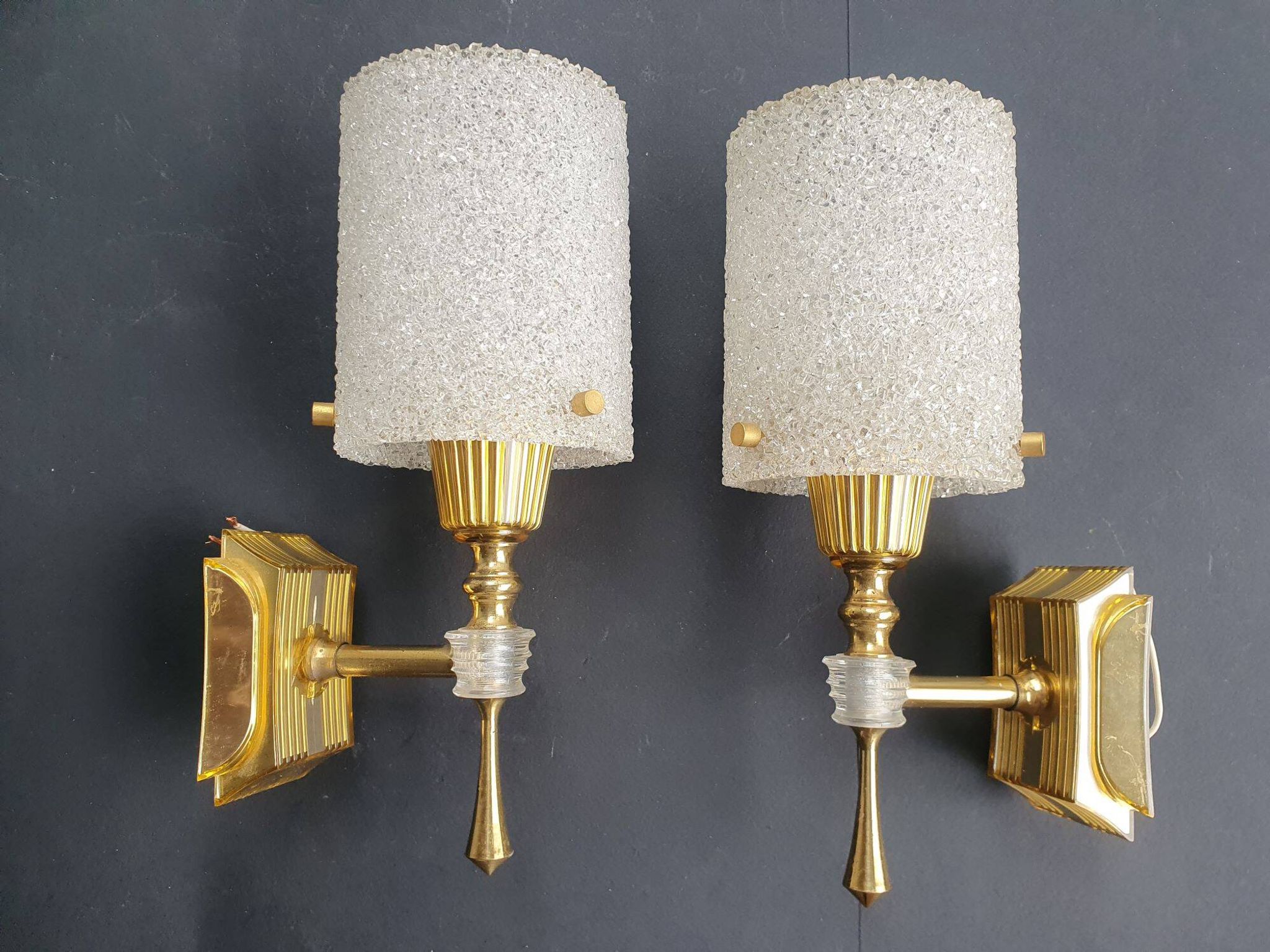 Pair of vintage 1970s perspex wall sconces.