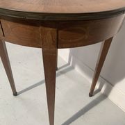 Round Louis XVI style pedestal table in marquetry wood, 20th century