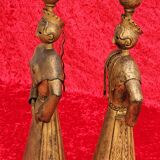 Pair of gilded beaten iron sculpture lamps attributed to Gilbert Poillerat