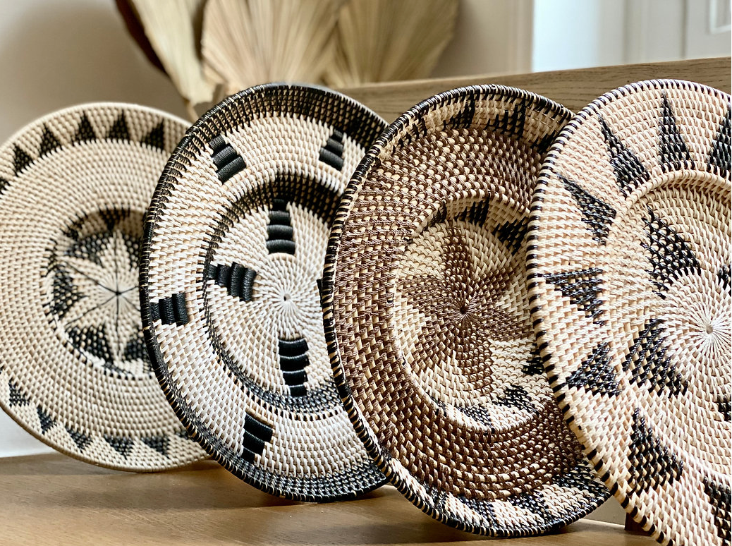 Round ethnic Balinese rattan tray