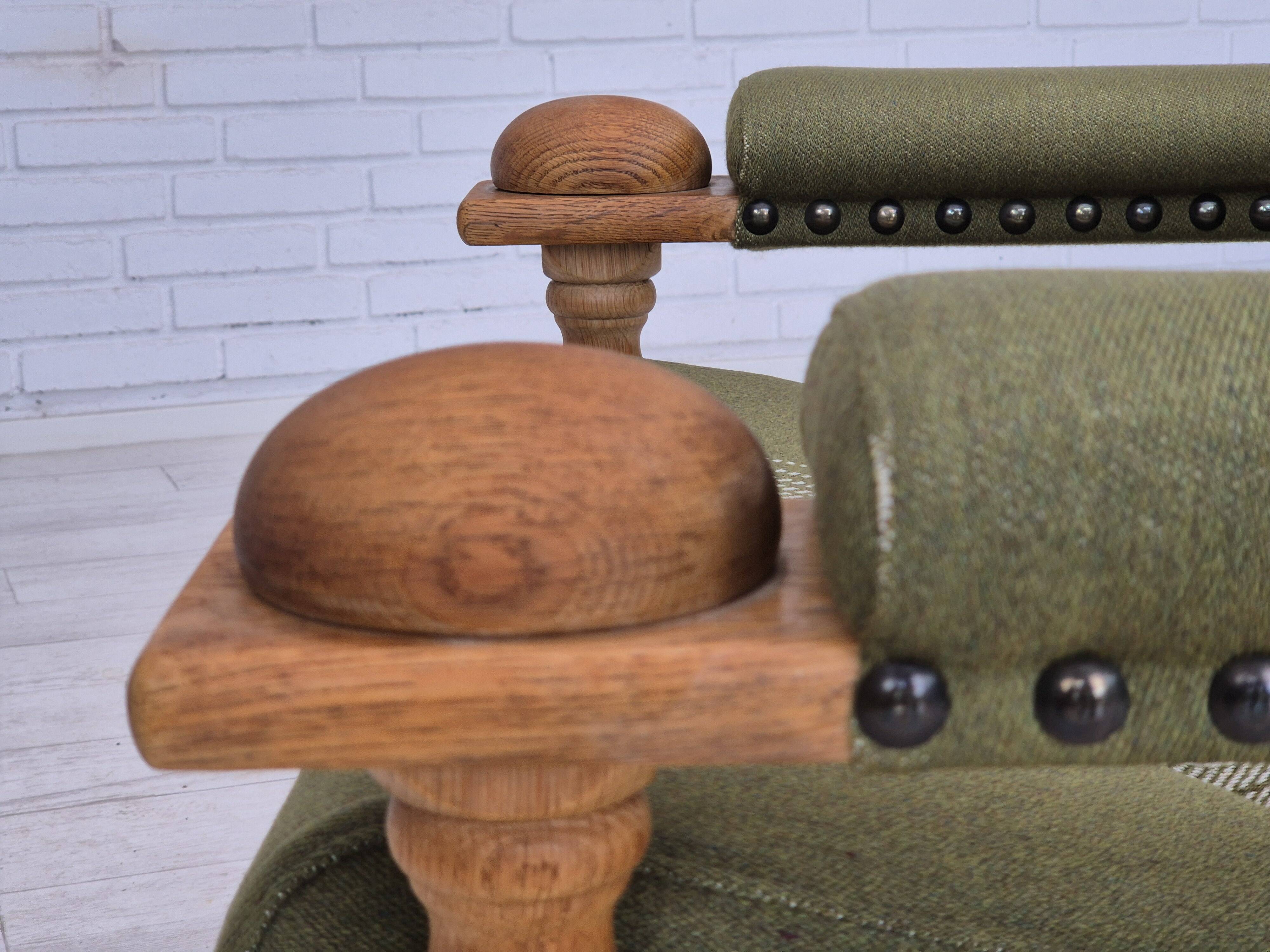 1970s, Danish armchair, original condition, wool, solid oak wood.