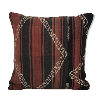 20" x 20" vintage handwoven multi colored small turkish kilim pillow, matching geometrical anatolian