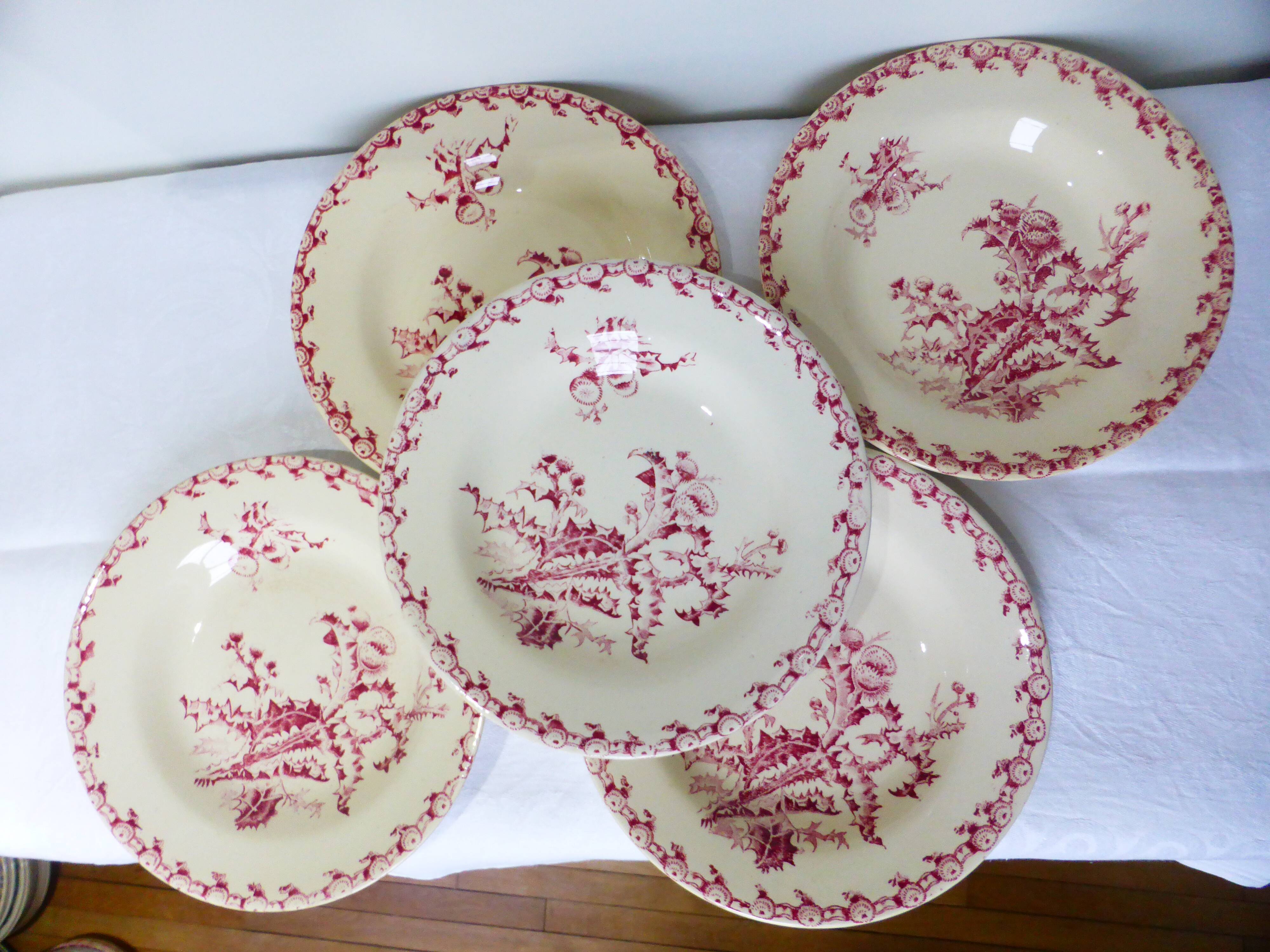 5 hollow plates in Gien iron earth model Thistles