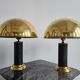 Pair of Mid Century Modern table lamps in brass and leather 1960