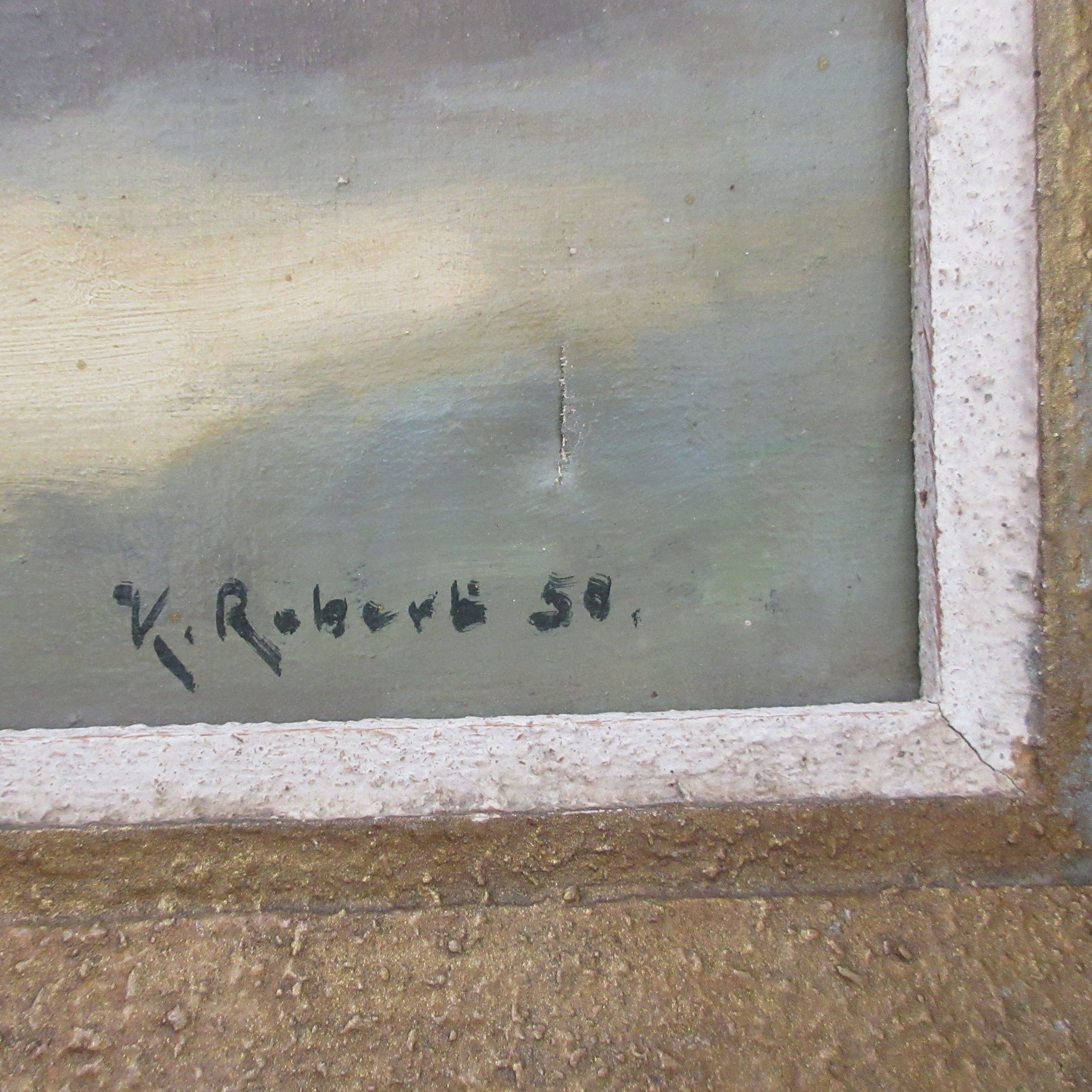 Tableau Panier de roses 1950 signé